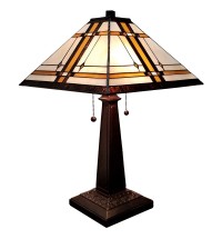 23" White Amber and Brown Stained Glass Two Light Mission Style Table Lamp