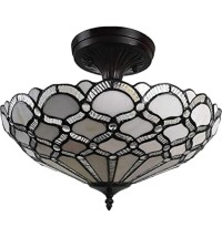 Black and Gray Two Light Tiffany Style Semi Flush Dimmable Ceiling LIght