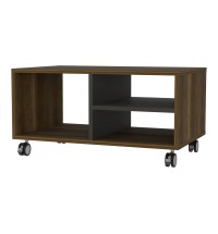 32" Walnut and Black Open Rectangular Coffee Table With Three Shelves