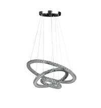 24" Silver Chrome Geometric Asymmetrical Stacking Rings LED Chandelier