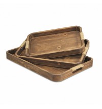 20" Brown Rectangular Wood Handmade Tray With Handles