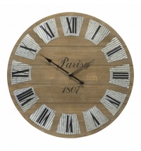 32" Round Brown Wood And Metal Analog Wall Clock