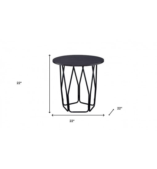 22" Black And Espresso Manufactured Wood And Metal Round End Table