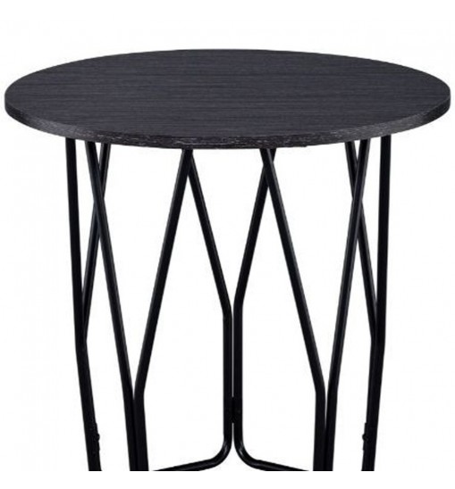 22" Black And Espresso Manufactured Wood And Metal Round End Table