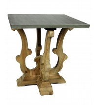 24" Natural Brown And Gray Metal And Solid Wood Square End Table