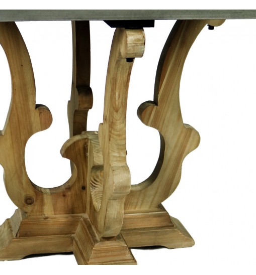 24" Natural Brown And Gray Metal And Solid Wood Square End Table