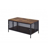 41" Black And Antique Oak Rectangular Coffee Table With Shelf