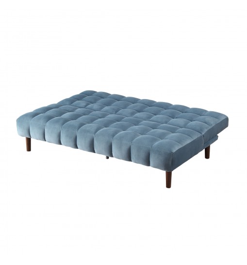 76" Teal Velvet And Wood Brown Sleeper Sofa