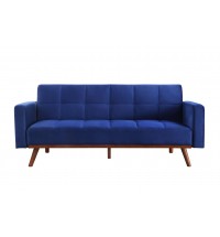 76" Blue Velvet And NAtural Sleeper Sofa