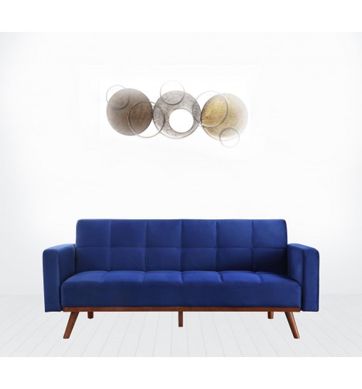 76" Blue Velvet And NAtural Sleeper Sofa