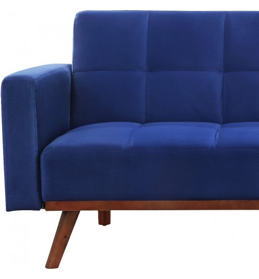 76" Blue Velvet And NAtural Sleeper Sofa