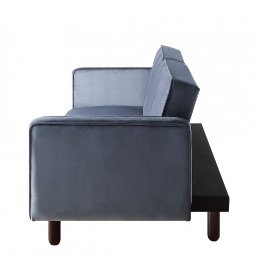 79" Dark Gray Velvet And Black Sleeper Sofa