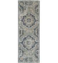 8' Blue And Ivory Abstract Power Loom Distressed Stain Resistant Runner Rug