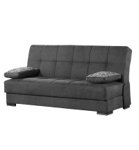 42" Gray Chenille And Brown Convertible Futon Sleeper Sofa With Toss Pillows