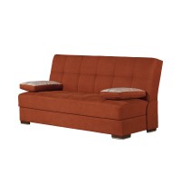 42" Rust Orange Chenille And Brown Convertible Futon Sleeper Sofa With Toss Pillows