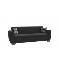 84" Black Chenille And Brown Sleeper Sleeper Sofa With Two Toss Pillows