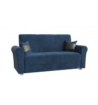 63" Blue Silver Microfiber Futon Convertible Sleeper Love Seat With Storage And Toss Pillows
