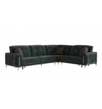 Green Microfiber Sleeper L Shaped Three Piece Sofa And Chaise Sectional