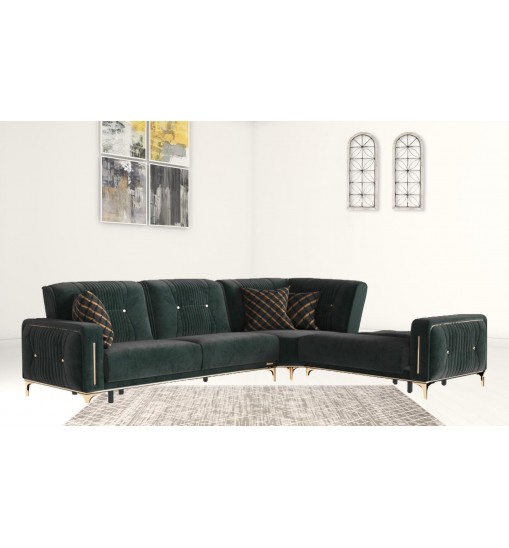 Green Microfiber Sleeper L Shaped Three Piece Sofa And Chaise Sectional