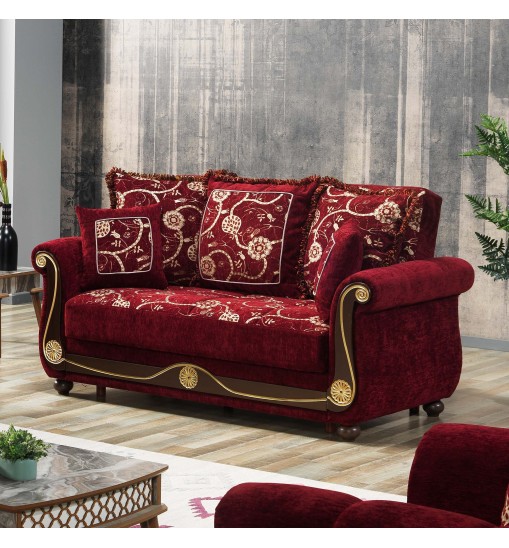 71" Burgundy Dark Brown Chenille Futon Convertible Sleeper Love Seat With Storage