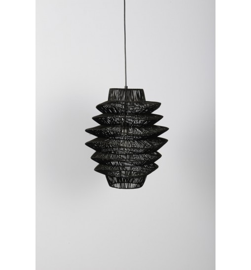 Single Rattan Dimmable Ceiling Light With Black Shades
