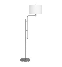 71" Nickel Adjustable Traditional Shaped Floor Lamp With White Frosted Glass Drum Shade