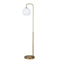 62" Brass Arched Floor Lamp With White Frosted Glass Globe Shade