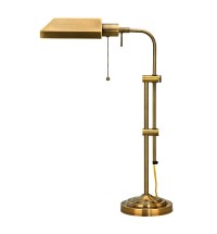 26" Bronze Metal Adjustable Table Lamp With Antiqued Brass Rectangular Shade