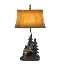 29" Bronze Bear in the Woods Table Lamp With Brown Bell Shade