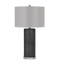 27" Black Metal Table Lamp With Gray Drum Shade