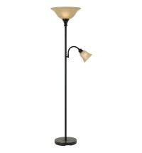 71" Bronze Two Light Torchiere Floor Lamp With Brown Frosted Glass Dome Shade