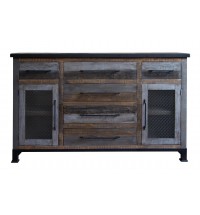 71" Brown Solid and Manufactured Wood Distressed Buffet Table