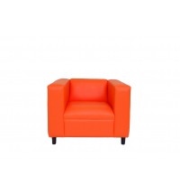 36" Orange And Black Faux Leather Arm Chair