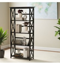 Tall 5-Tier Bookcase in Black Wood Finish