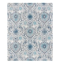 5' x 7' Coastal Blue Grey Damask Indoor Area Rug