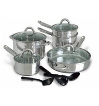 12-Piece Stainless Steel Cookware Set with Tempered Glass Lids