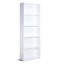 Modern 5-Tier Bookcase Storage Shelf in White Wood Finish