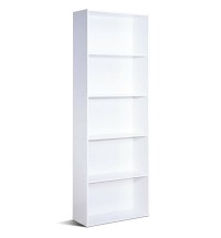 Modern 5-Tier Bookcase Storage Shelf in White Wood Finish