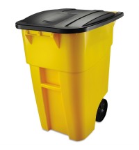 50 Gallon Yellow Commercial Heavy-Duty Trash Can with Black Lid