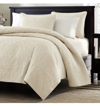 Full / Queen Ivory Beige Quilted Coverlet Quilt Set with 2 Shams