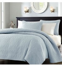 Full / Queen size Quilted Bedspread Coverlet with 2 Shams in Light Blue