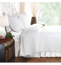 Twin Oversized 3-Piece Quilt Set White 100% Cotton Ruffles Pre-Washed