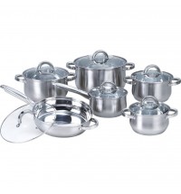 12-Piece Stainless Steel Cookware Set with Casseroles Frying Pan and Saucepan