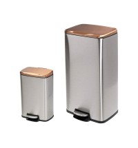 Set of 2 Stainless Steel Gold Bronze Copper Top Step On Trash Can