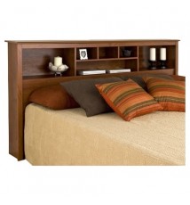 King size Bookcase Headboard  Book Shelf in Dark Cherry Wood Finish