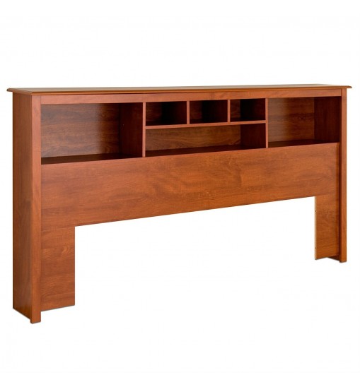 King size Bookcase Headboard  Book Shelf in Dark Cherry Wood Finish