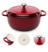6 Quart Large Red Enamel Cast-Iron Dutch Oven Kitchen Cookware