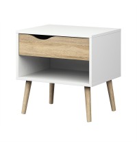 Modern Mid Century Style End Table Nightstand in White & Oak Finish