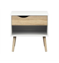 Modern Mid Century Style End Table Nightstand in White & Oak Finish