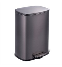 13 Gallon Black Stainless Steel Kitchen Trash Can with Step Open Lid